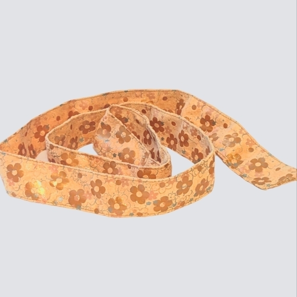 Vintage Micro Suede Midcentury Obi Belt Tie Sash MCM Metallic Accent Boho Floral - Picture 2 of 5